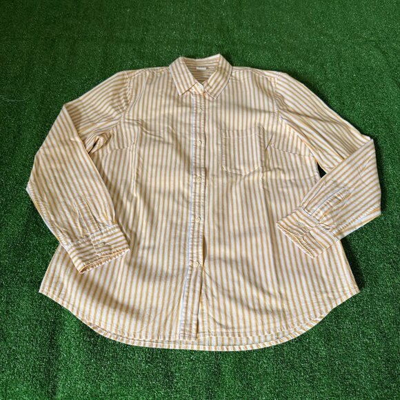 GAP Women's Relaxed Fit Button Up Long Sleeve Yellow Striped Casual Shirt Size M - Picture 1 of 11